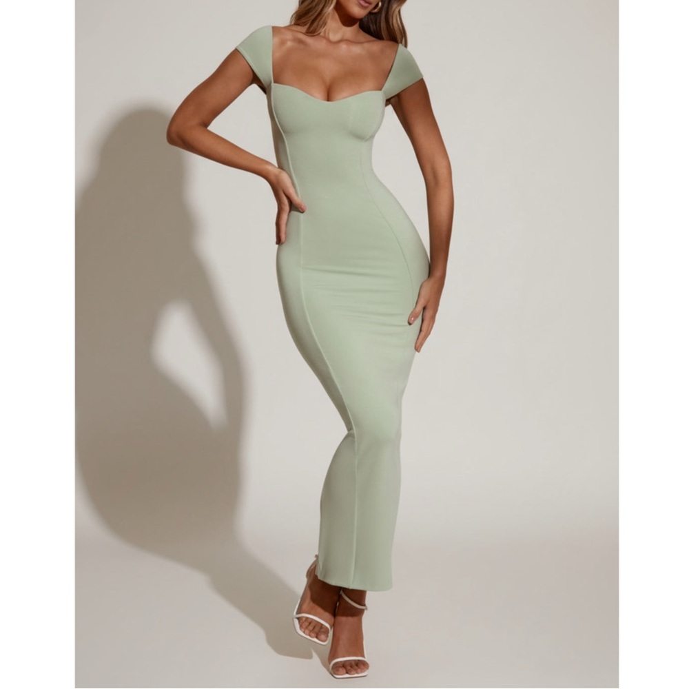 Oh Polly Dolcezza Sweetheart Neckline Maxi Dress | Sage Green